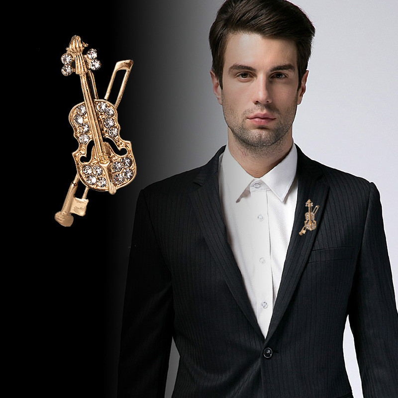 Men Accessories Brooch - Broche de violín de cristal, joyería,